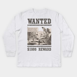 Wild West Retro Cowgirl Cowboy Comic Book Wanted Poster Sepia Kids Long Sleeve T-Shirt